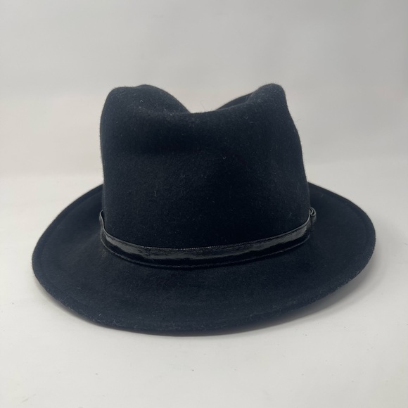 Vintage Black Wool Fedora Hat | Classic Wide Brim | Timeless Minimalist Style - Picture 5 of 8